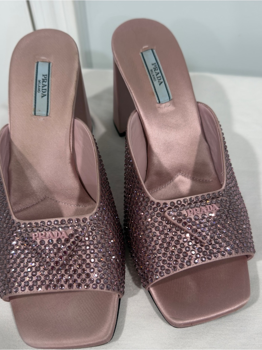 Prada Rose Pink Crystal Slide Mules